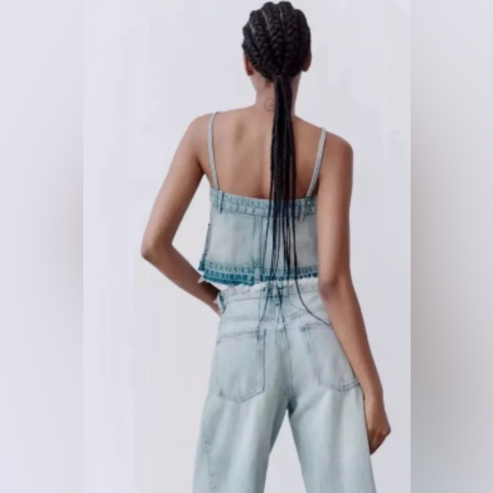 Zara Denim Skirt Effect crop top - Picture 3 of 5